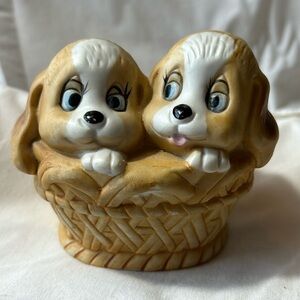 Vintage Puppies in a Basket Figurine